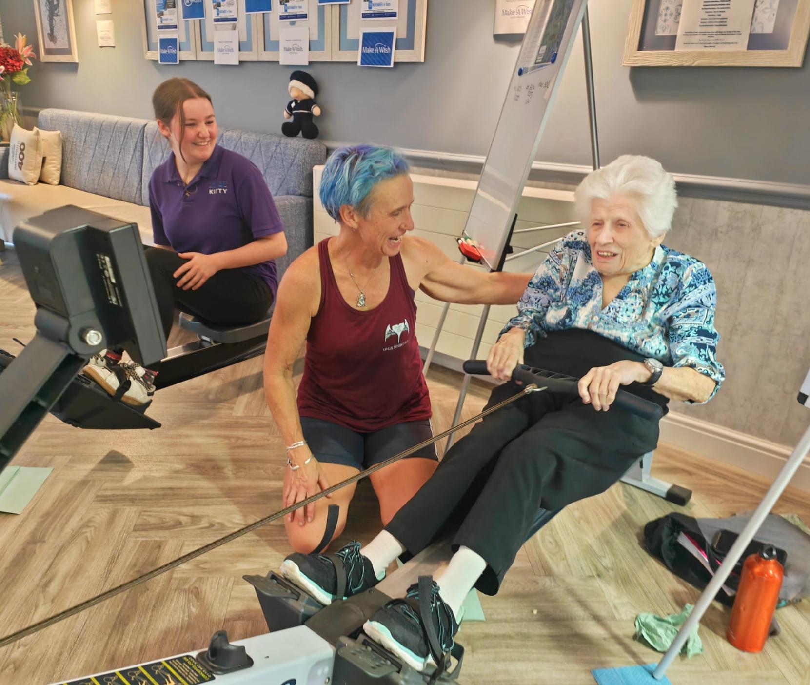resident using rowing machine
